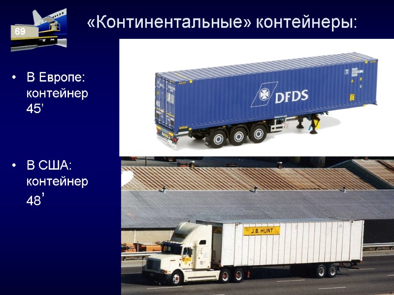 «Континентальные» контейнеры: В Европе: контейнер 45’   В США: контейнер 48’